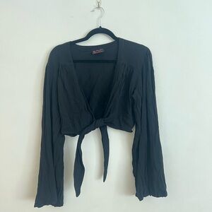 Elegant Black Tie-Front Blouse